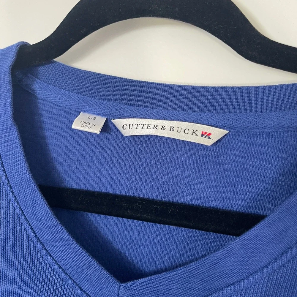 Cutter & Buck Men's Blue V‎ Neck Long Sleeve Cotton Pullover Sweatshirt Sz Large